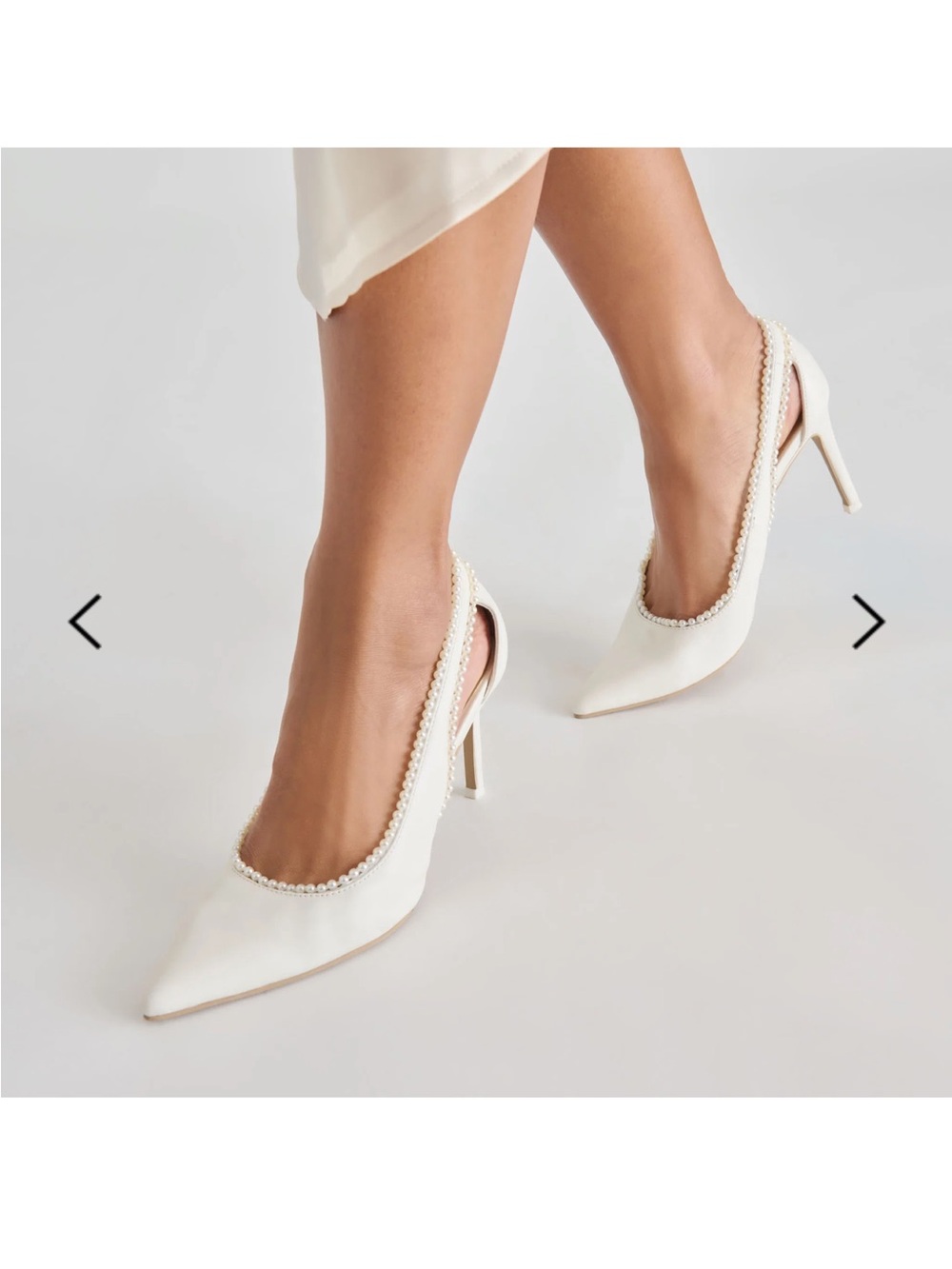 Elegant Pearl-Trim White Slingback Pumps